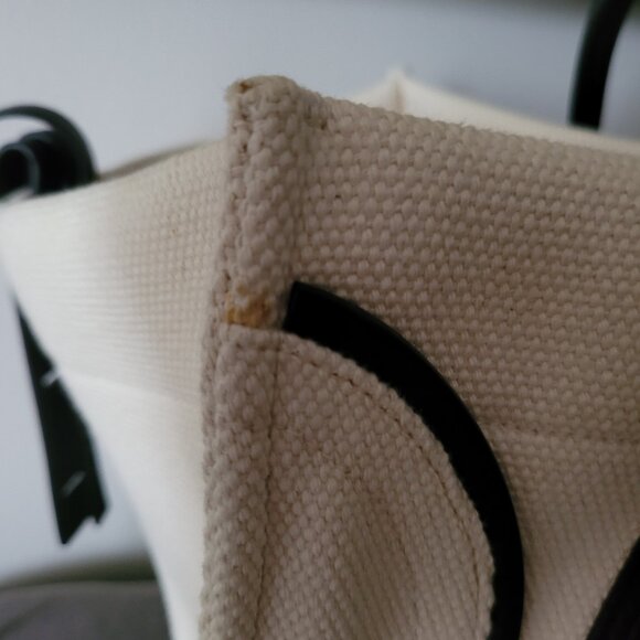 CELINE White Canvas And Black Leather trim Phantom Medium Tote Bag. - Picture 9 of 16